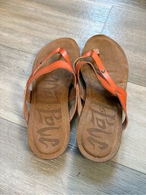 Orange Leather Strappy Flip Flop Sandals